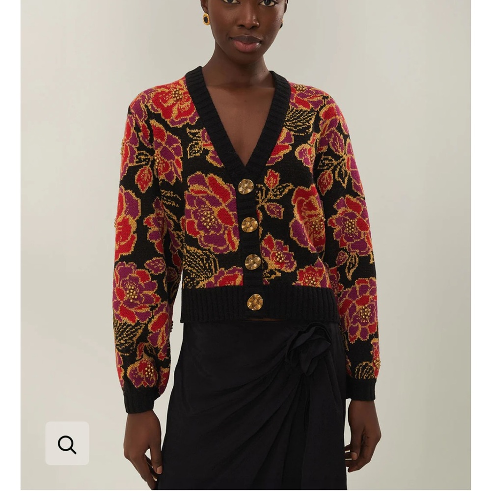 FARM Rio Floral Cardigan - Chita knit shiny cardigan
